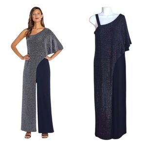 R & M Richards Black Knit One ShoulderJumpsuit